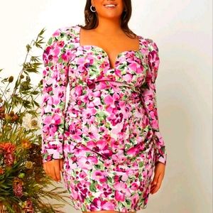 Plus Pink Floral Sweetheart Dress